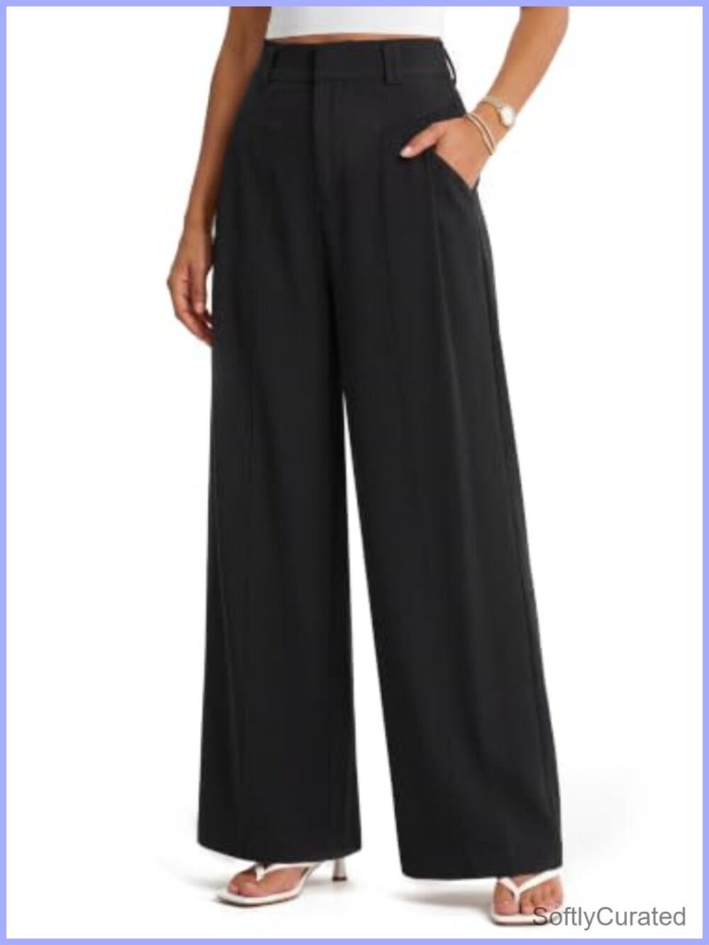 Linen Blend Wide Leg Trousers High Waist Office Slacks Pleated Front